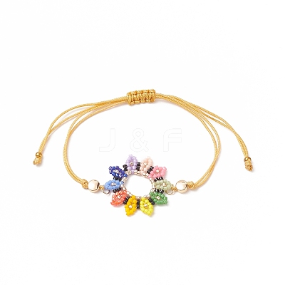 Glass Seed Sunflower Braided Bead Bracelet BJEW-MZ00023-1
