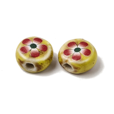 Flat Round Handmade Floral Porcelain Beads PR-CBA03B0-02C-1
