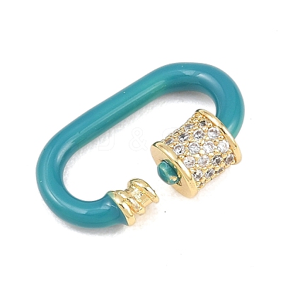 Oval Brass Micro Pave Clear Cubic Zirconia Screw Carabiner Clasps KK-B167-01A-03G-1