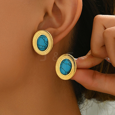 Vintage Stainless Steel with Turquoise Stud Earrings YU8989-1-1