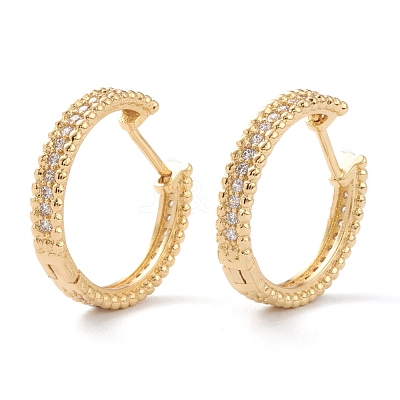 Brass Micro Pave Clear Cubic Zirconia Huggie Hoop Earrings EJEW-H109-08G-1