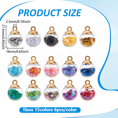 90Pcs 15 Colors Glass Globle Pendants GLAA-ME0001-30-1