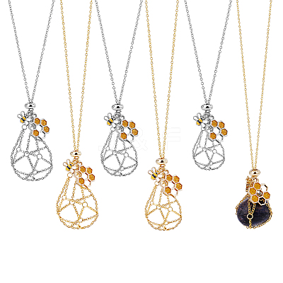 6Pcs 6 Styles Adjustable 304 Stainless Steel Macrame Pouch Necklaces NJEW-PH01581-1