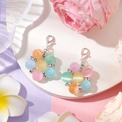 Flower Natural & Dyed Selenite Beads Pendant Decorations HJEW-TA00242-1