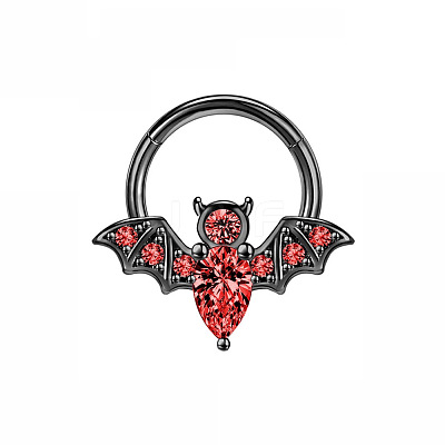 304 Stainless Steel Siam Rhinestone Halloween Bat Hoop Nose Rings WG0E020-02-1