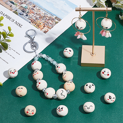 120Pcs 15 Styles Printed Wood European Beads WOOD-UN0001-22C-1