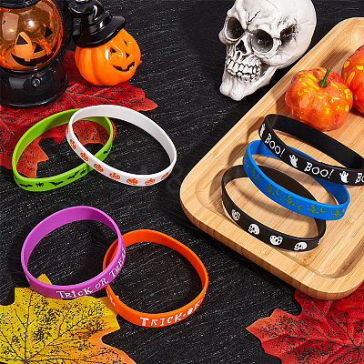 28Pcs 7 Colors Halloween Themed Silicon Cord Bracelets BJEW-CN0001-09-1