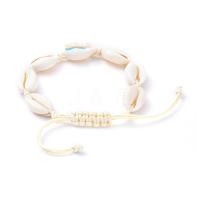Adjustable Printed Cowrie Shell Braided Bead Bracelets BJEW-JB05154-01-1
