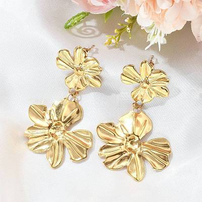 304 Stainless Steel Dangle Stud Earrings EJEW-D310-01G-1