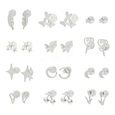 2 Pairs Alloy Stud Earrings for Women EJEW-FS0001-27K-1