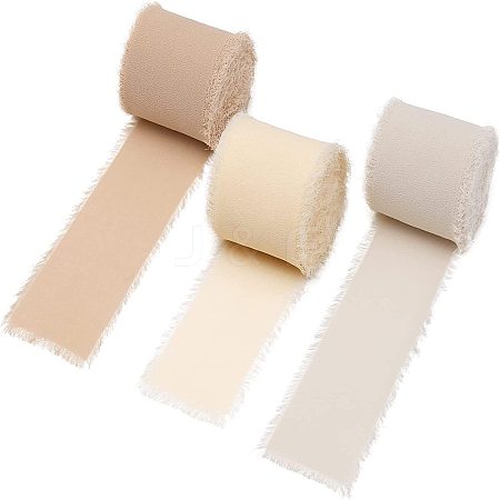3 Rolls 3 Colors Polyester Raw Edged Ribbon WG69095-14-1