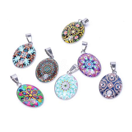 Flower Pattern Glass Pendants GLAA-R195-P-1