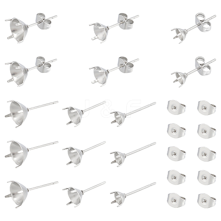 Unicraftale 150Pcs 3 Style 316 Surgical Stainless Steel Stud Earring Findings STAS-UN0057-18-1