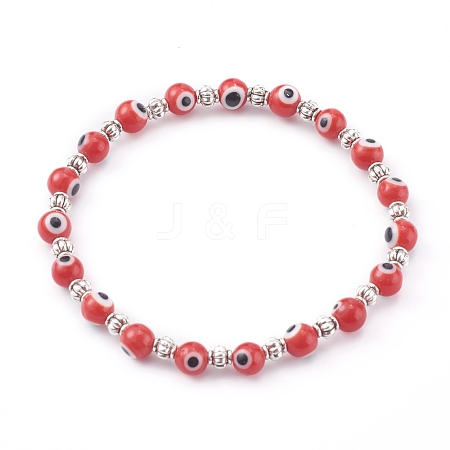 Handmade Round Evil Eye Lampwork Beaded Stretch Bracelets BJEW-JB05974-04-1