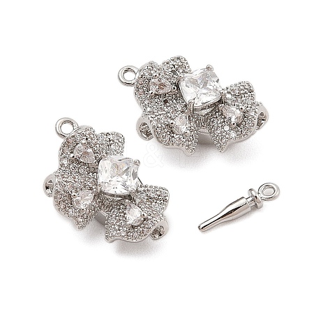 Brass Micro Pave Clear Cubic Zirconia Box Clasps KK-C075-17P-1