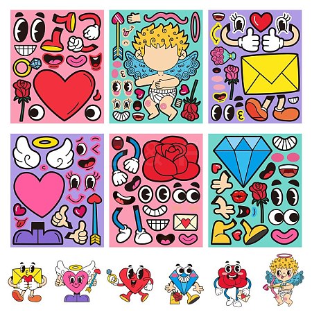 6 Styles Valentine's Day Themed Make-a-face Paper Stickers VALE-PW0001-109-1