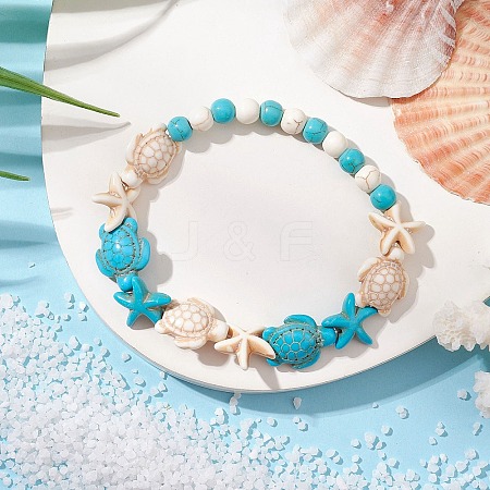 Synthetic Magnesite & Turquoise Beaded Stretch Bracelets for Women BJEW-TA00580-1