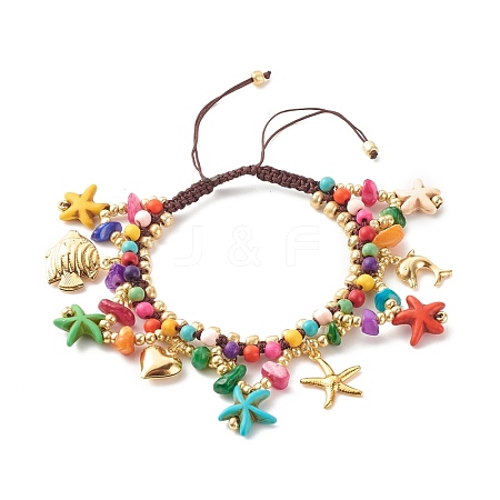 Ocean Animal Theme Braided Bead Bracelet BJEW-JB07285-1