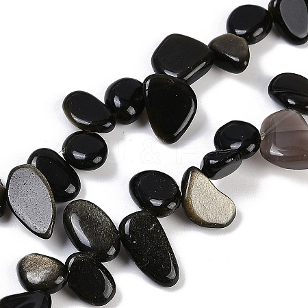 Natural Golden Sheen Obsidian Nuggets Beads Strands G-B125-A01-01-1