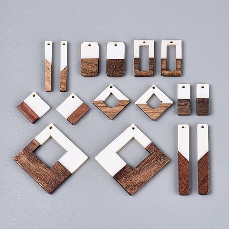 12Pcs 6 Styles Opaque Resin & Walnut Wood Pendants RESI-N053-22-1