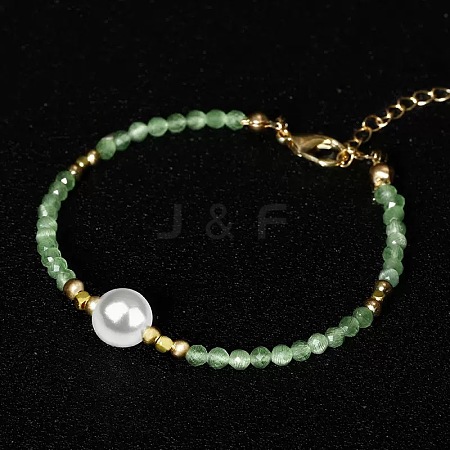 Handmade White Round Shell Pearl and Faceted Round Glass Beaded Bracelets for Women YN0122-6-1