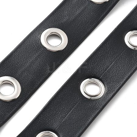 Imitation Leather Herringbone Ribbons with Platinum Plated Brass Eyelets OCOR-NH0001-01-1