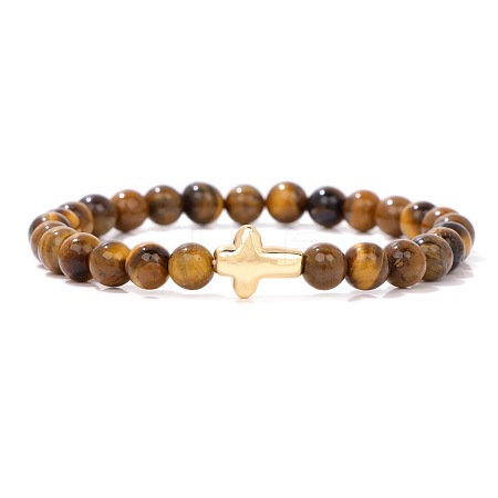 Natural Tiger Eye Beads Stretch Bracelets PW-WG5C559-01-1