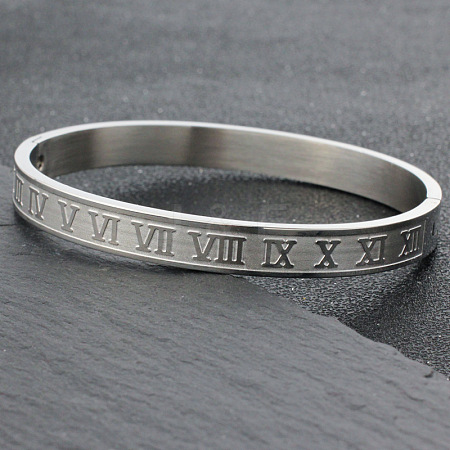 Roman Number Pattern 304 Stainless Steel Hinged Bangles for Couple FS-WG2D392-01-1