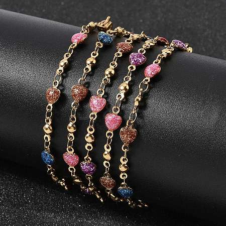 304 Stainless Steel Resin Link Chain Bracelets for Women BJEW-D452-01G-1