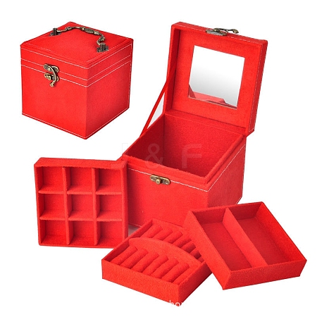 3 Layer Hand-Held Flocking Jewelry Storage Boxes PW-WG9D8B1-05-1