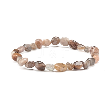 Natural Black Sunstone Nuggets Beads Stretch Bracelet for Her BJEW-JB06951-03-1