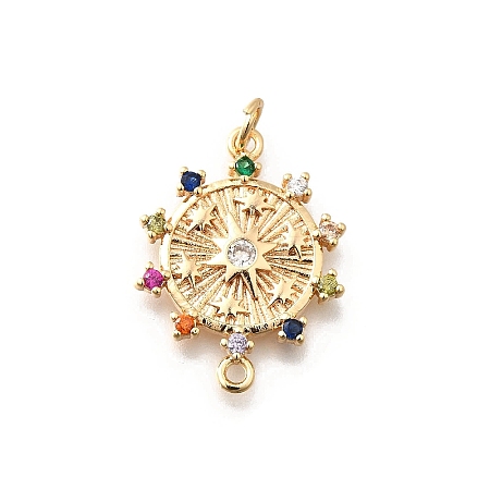 Brass Colorful Cubic Zirconia Sun Connector Charms KK-M318-13G-1