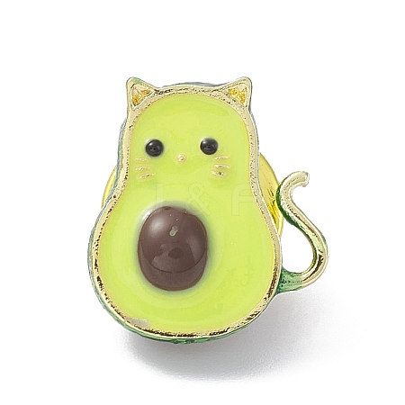 Alloy Avocado with Cat Brooch Pin JEWB-M027-05G-1