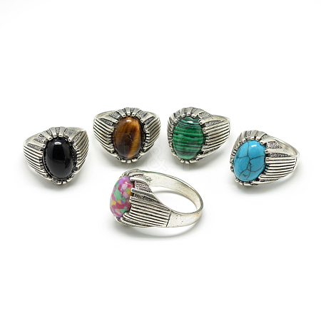 Natural & Synthetic Mixed Stone Wide Band Rings RJEW-S039-01L-1