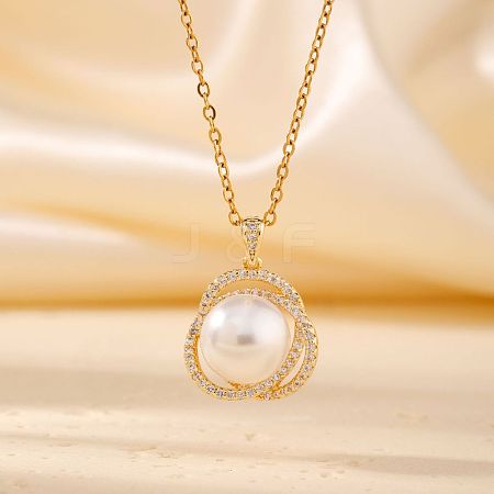 Brass Pave Clear Cubic Zirconia Pendant Necklaces ER6847-1