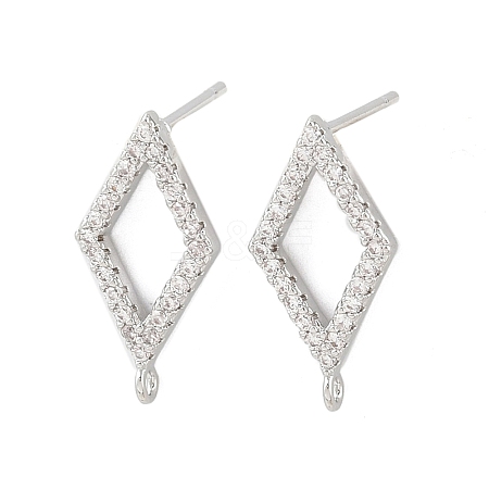 Brass Micro Pave Clear Cubic Zirconia Rhombus Stud Earring Findings KK-Z133-02P-03-1