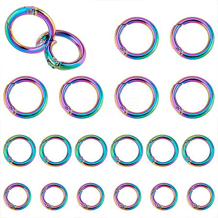 BENECREAT 18Pcs 3 Styles Rainbow Color Zinc Alloy Spring Gate Rings FIND-BC0003-38-1