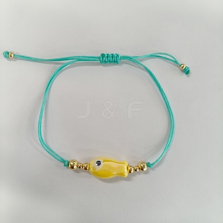 Braided Porcelain Fish Charm Adjustable Bracelets JI6734-3-1