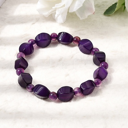 Dyed Natural Blue Lace Agate Faceted Twist Beaded Stretch Bracelets for Women GG-CBA3F02-09-1