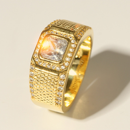 304 Stainless Steel Micro Pave Clear Cubic Zirconia Finger Rings for Men FS-WGB72EF-02-1