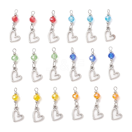 18Pcs 6 Colors Alloy & Glass Pendants PALLOY-JF05118-1