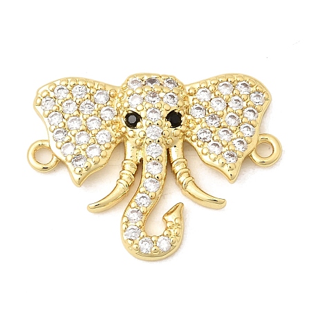 Brass Micro Pave Clear and Black Cubic Zirconia Elephant Connector Charms KK-A296-44B-G-1