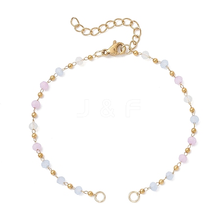 Handmade 304 Stainless Steel and Faceted Rondelle Glass Beaded Chain Bracelet Making AJEW-JB01476-02-1