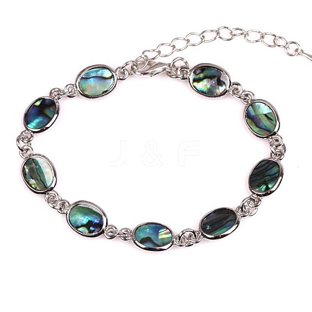 Oval Natural Abalone Shell/Paua Shell Link Bracelets for Women FS5984-20-1