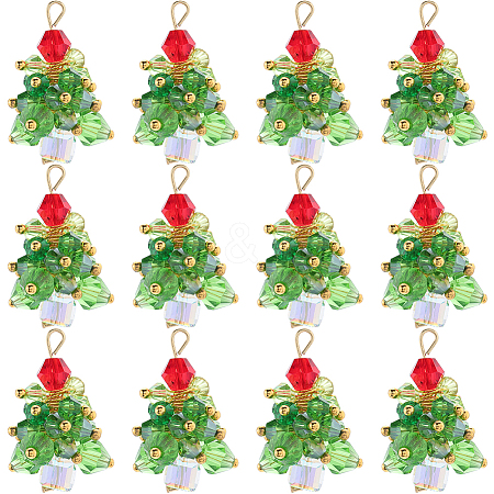 20Pcs Christmas Tree Glass Pendants FIND-SC0011-08-1
