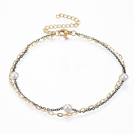 304 Stainless Steel Multi-Strand Anklets AJEW-K016-09B-1