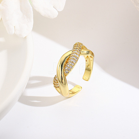 Twist Brass Micro Pave Clear Cubic Zirconia Cuff Rings FS-WG5AEE9-03-1