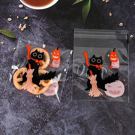 Halloween Theme Cat Shape Plastic Cookies Bags PW-WG41F98-03-1