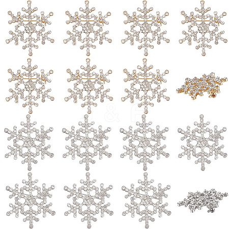 Gorgecraft 10Pcs 2 Colors Crystal Rhinestone Christmas Snowflake Brooch Pin JEWB-GF0001-29-1