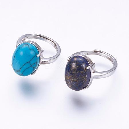 Adjustable Oval Natural & Synthetic Gemstone Finger Rings RJEW-P059-A-1